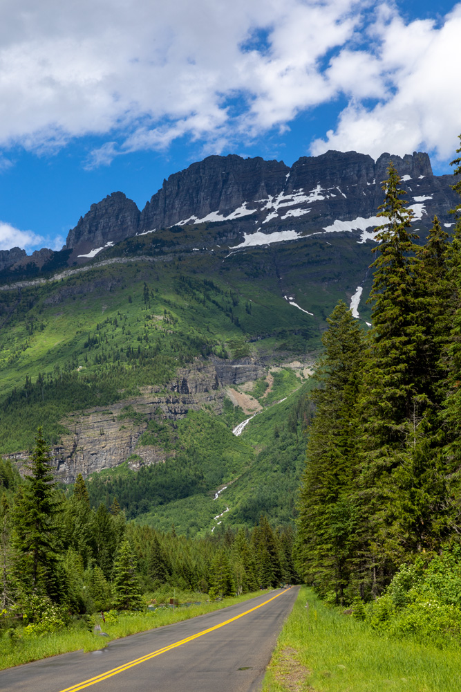 From this scenic flat approach, just east of Avalanche, the Going to the Sun road begins a steep 4000 foot ascent to Logan Pass...