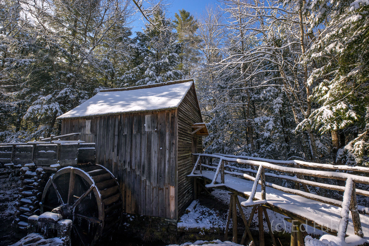 This ancient mill where settlers in the Cove had corn meal and flour ground stands eerily quiet in the snowy solitude of winter...