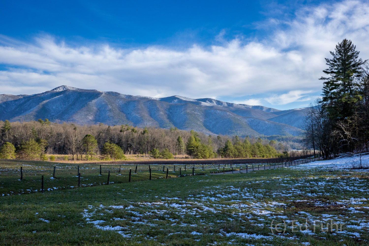 Traces of snow remain in Cades Cove.