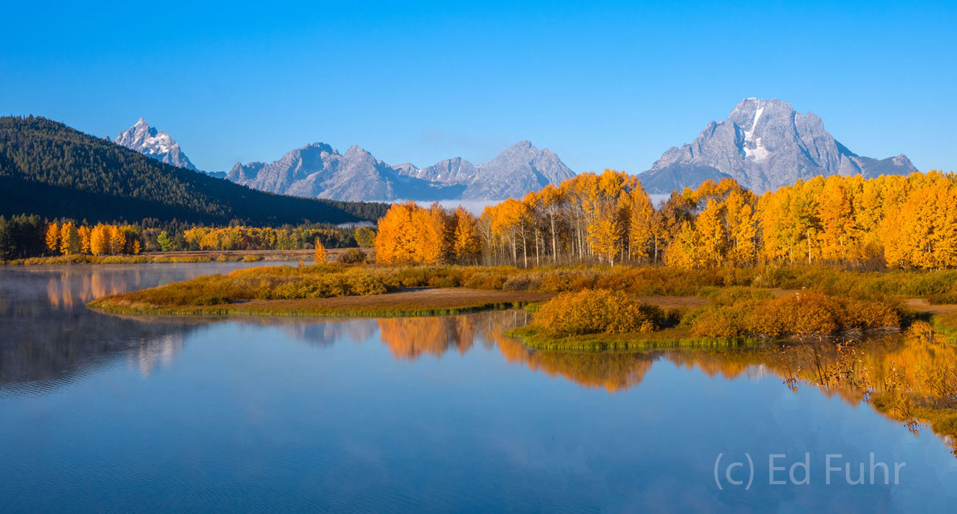 A Cloudless Morning on Oxbow Autumn Morning at Oxbow Bend