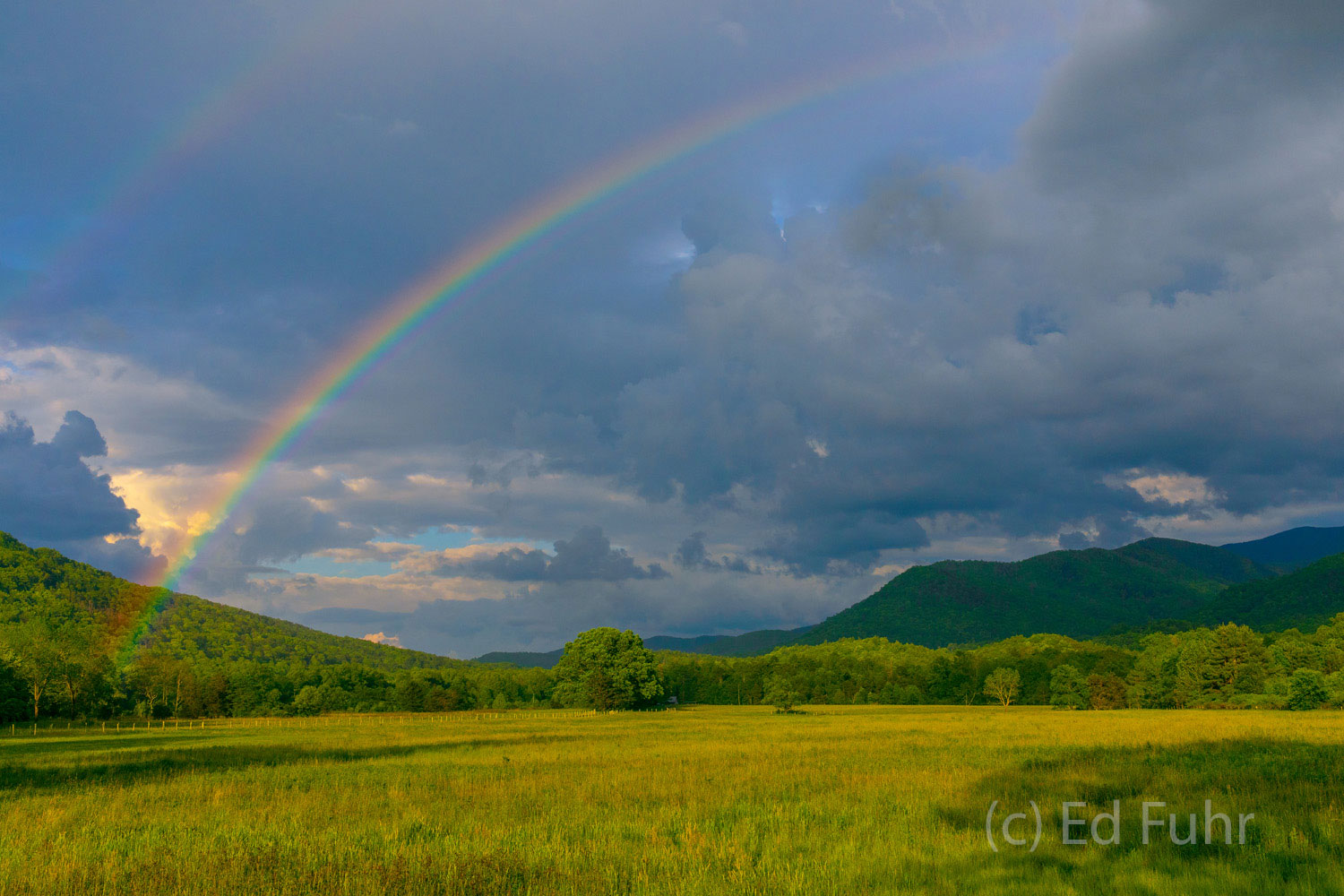 The eternal promise - a double rainbow spans the Cades Cove valley after a spring rain.