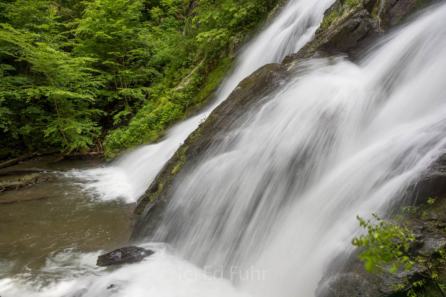 South River Falls powers into a shallow basin before continuing its path to the valley below.