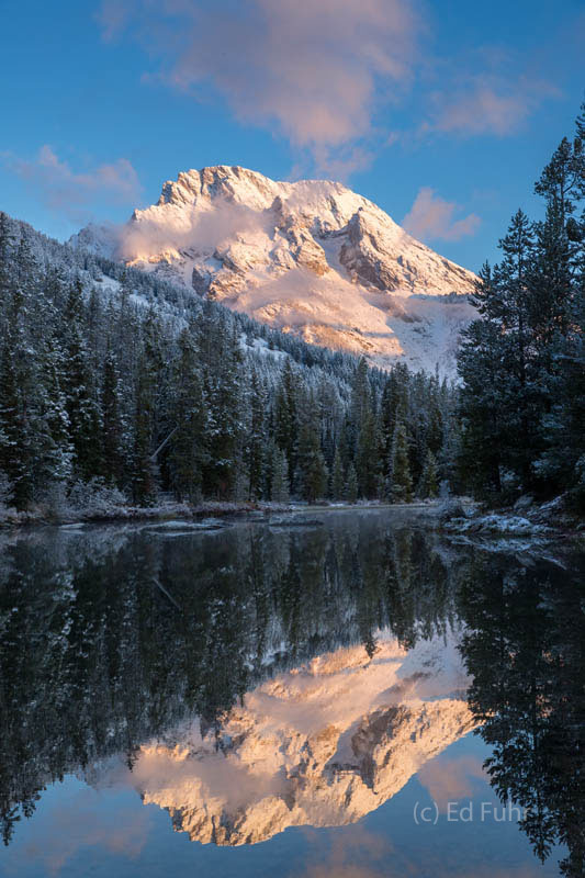 Moran Reflection at Leigh Lake snow, autumn, string, lake, moran, reflection, sunrise, 2017, Tetons, Grand Teton