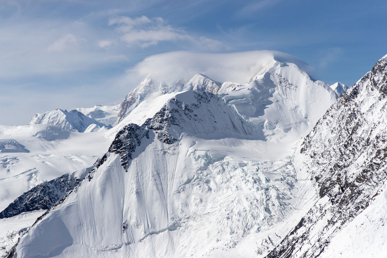 The high ridges guarding Denali's peaks are buried deep in snow