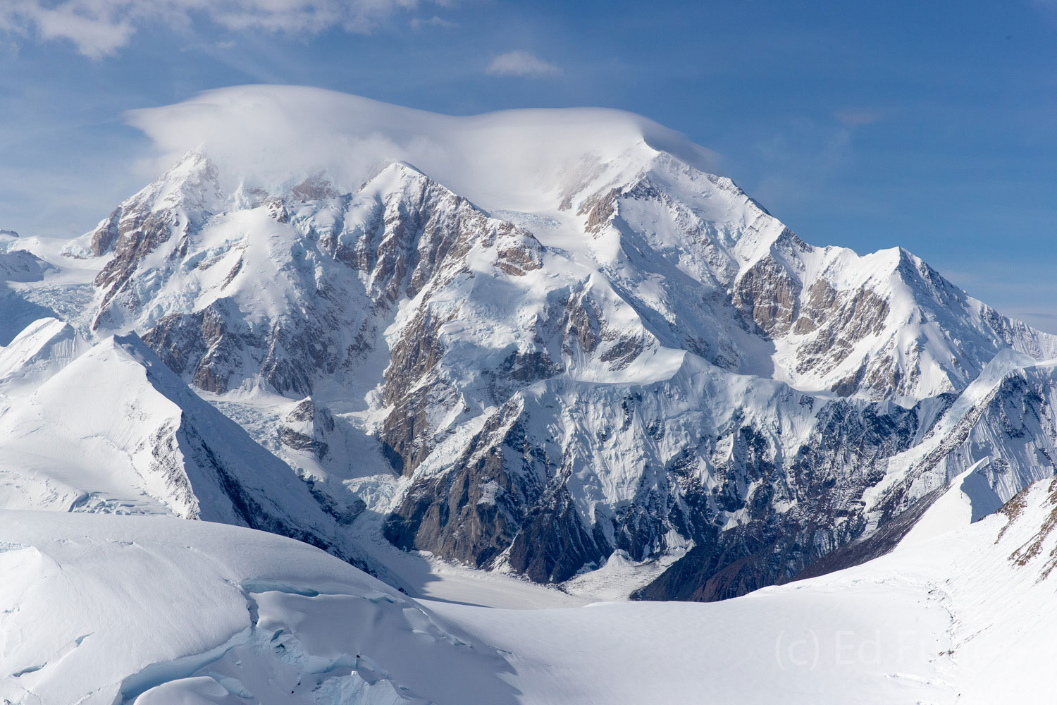 An aerial view of the north and south peaks of Denali