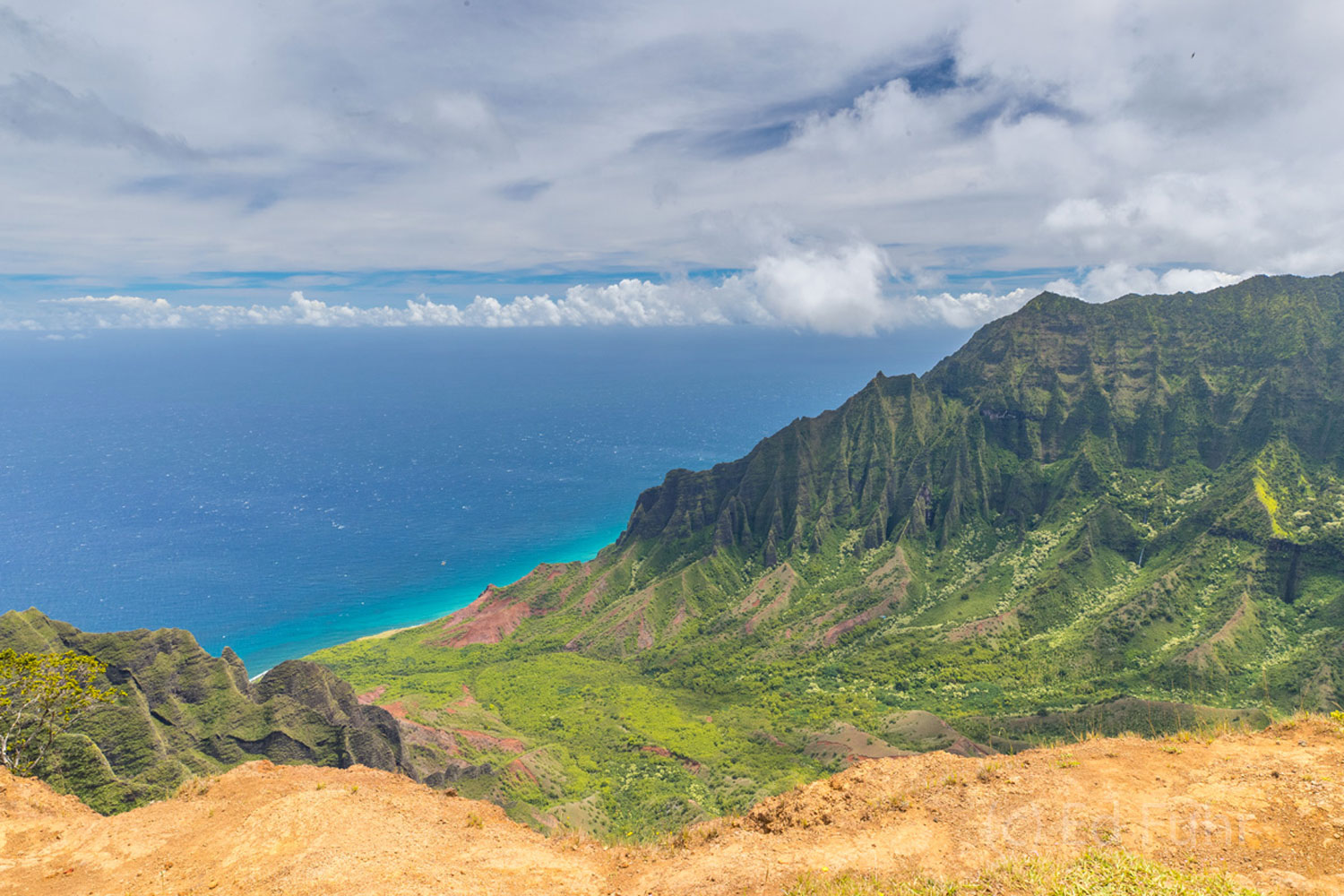 Along the Kalepa Ridge Trail is a modest bench that allows a careful view below.