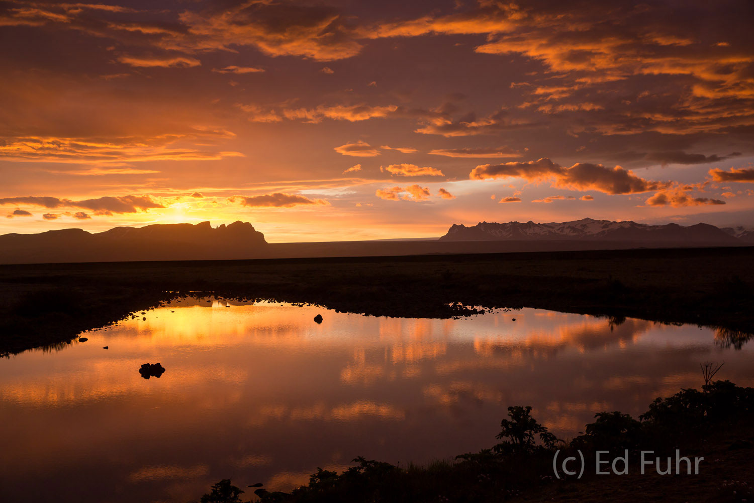 Sunrise over one of the many streams of water draining Iceland's ice fields.