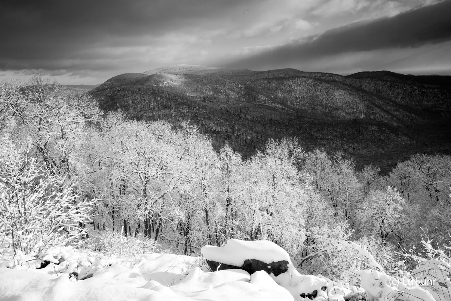 Stony Man Mountain rises in the distance following a day of heavy snow.  The vista is reminiscent of images captured more than...