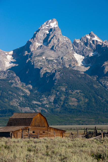 Grand Teton frames one of the early farming homesteads built by Mormons during their migration west more than a century ago.&...