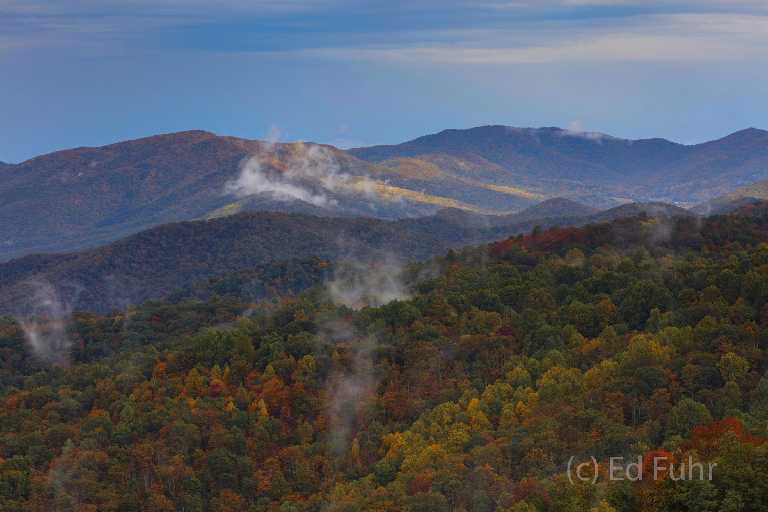 South District Fall In the south district, fall's colors flow from the mountain slopes into the Shenandoah valley below.