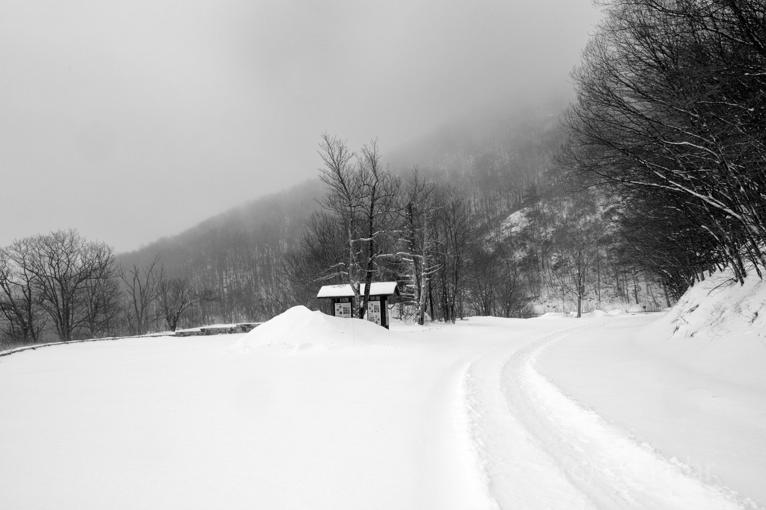 Snowy Entrance The entrance into Shenandoah is coated in a heavy snow.