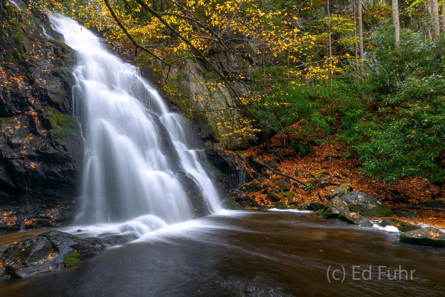 Spruce Flats Falls is undoubtedly one of the most beautiful waterfalls in the Smoky Mountains, especially in fall.