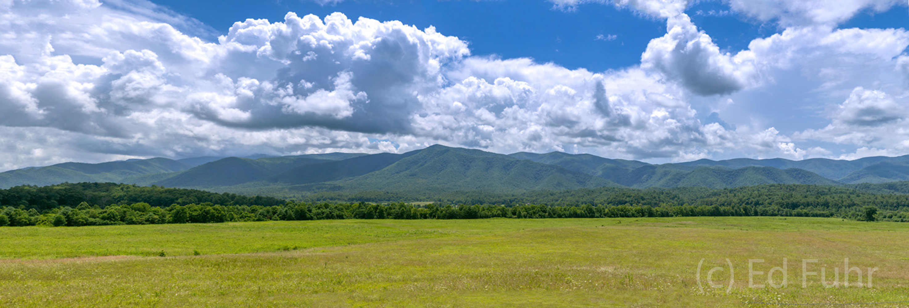 Cades Cove panorama on a sunny summer day.
