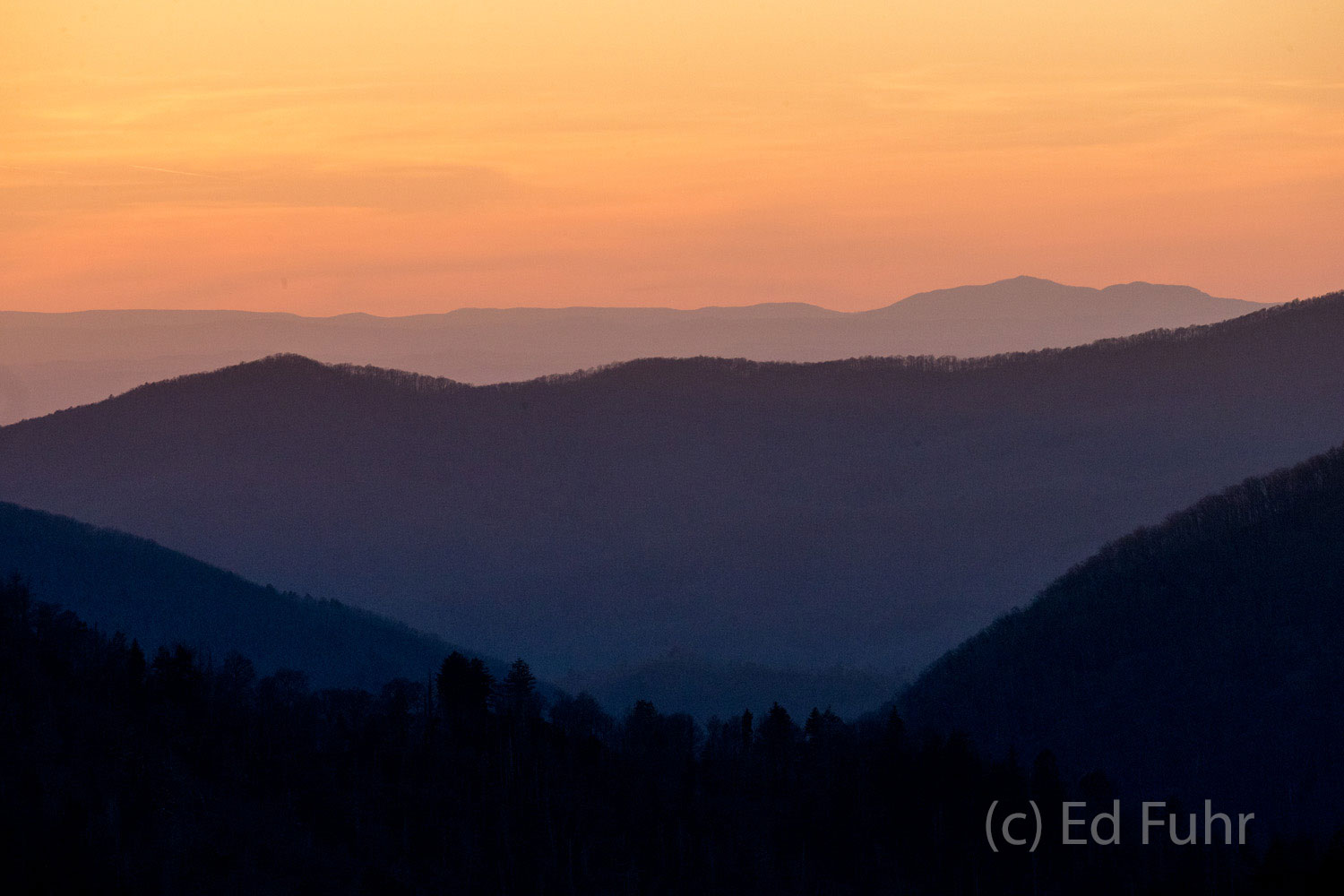 Smoky Mountain Overlook At dusk there is a quiet calm atop Newfound Gap offering incomparable views to the east and west.