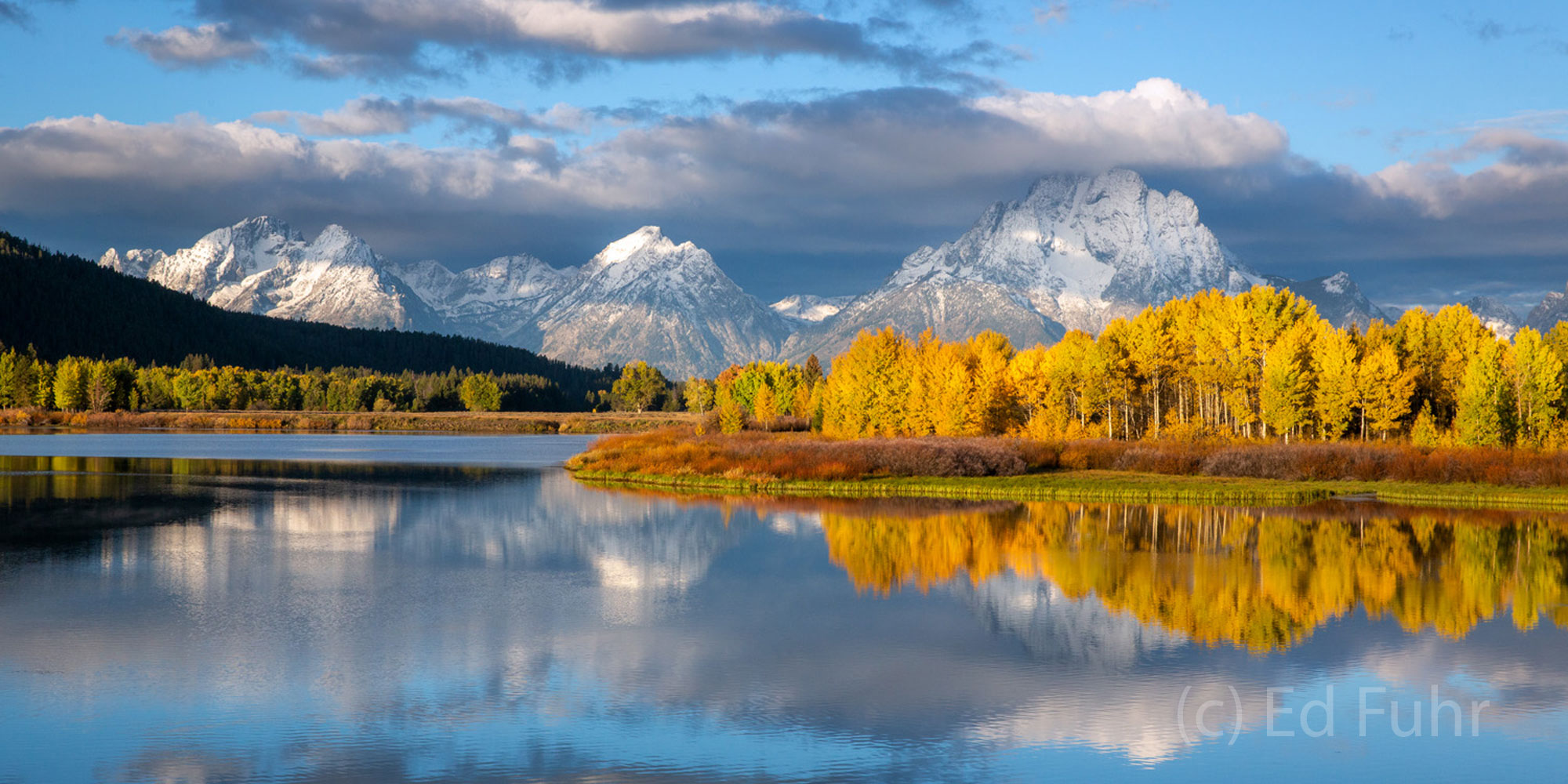 Oxbow Bend Morning, 2013 autumn, fall, grand teton national park, 2013, shutdown, Tetons, Grand Teton, panorama, oxbow bend, aspen