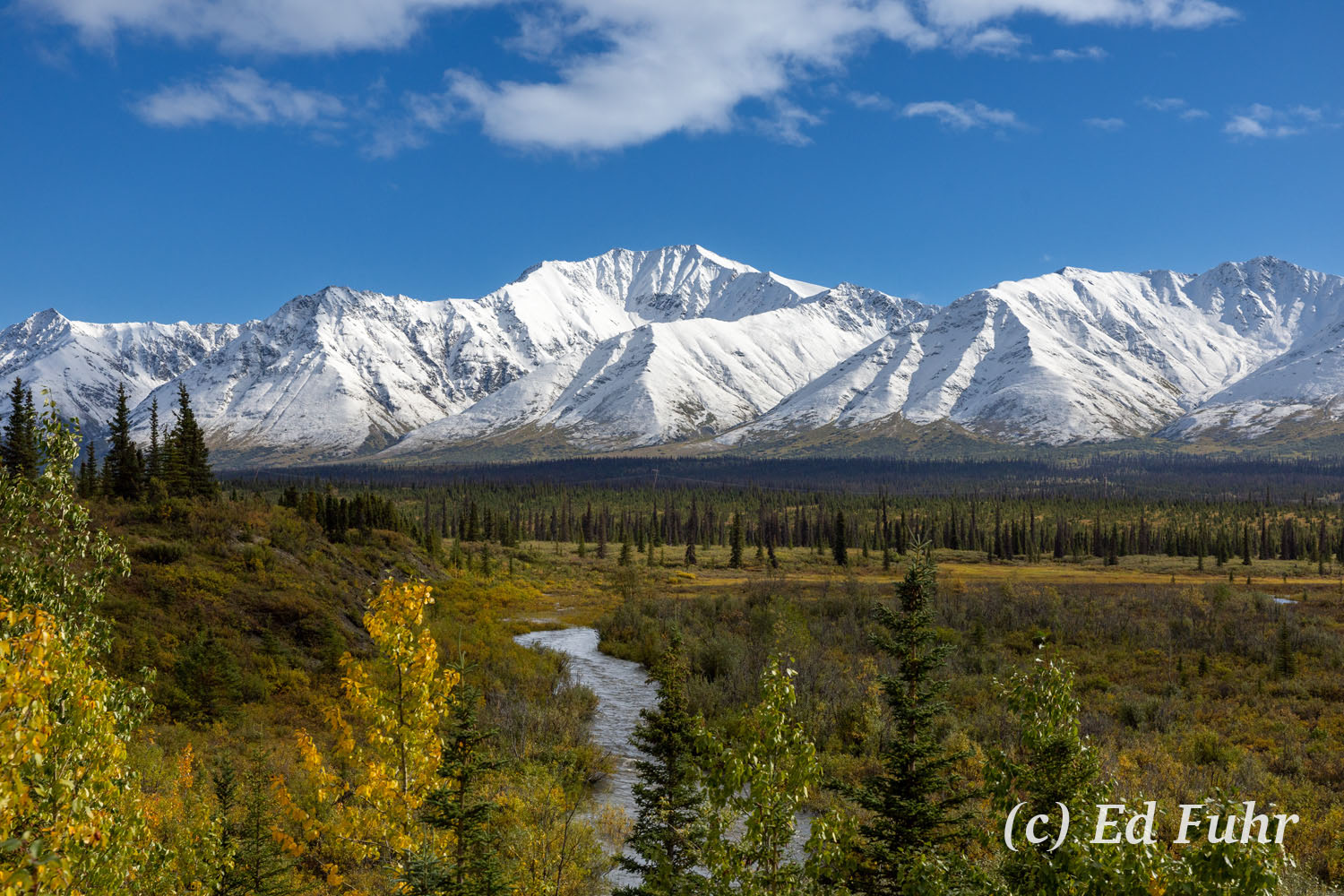 The Alaska Range sweeps from southeast of the Parks Highway toward Denali.