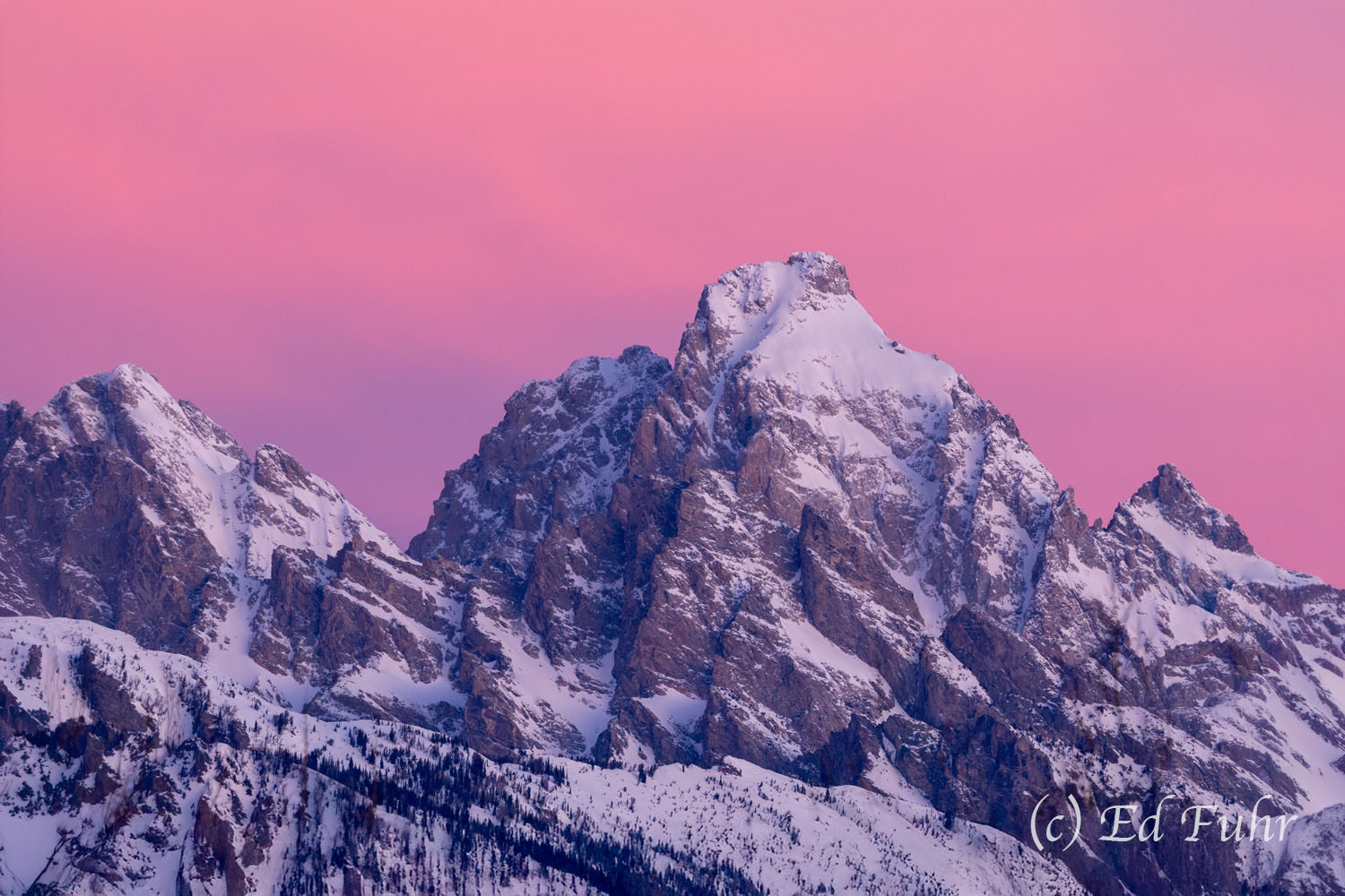Morning Alpenglow Over the Tetons Cloudveil Dome