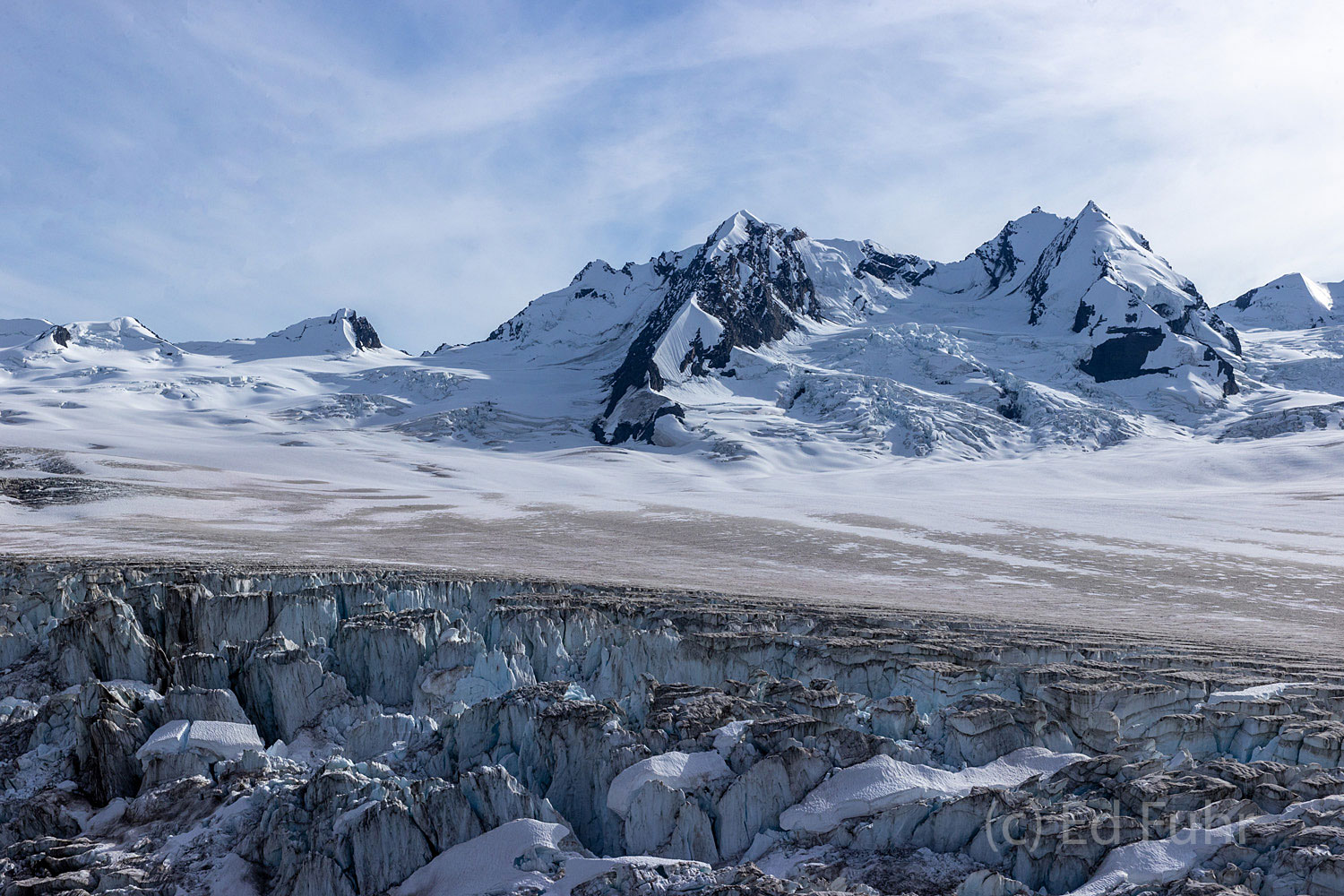The massive Bagley Icefield is 127 miles long, 6 miles wide and up to 3000 feet thick!